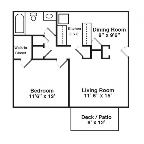 Floor Plan for 1 Bedroom 1 Bath Small